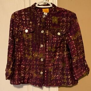 Ruby Rd. Women’s 3/4 sleeve Purple and Green Button Down Blouse Size 8P.